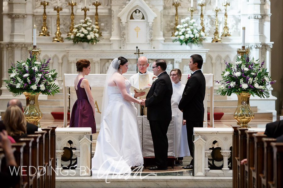 Bride and Groom saying their vows at Catholic Mass wedding in Pittsburgh